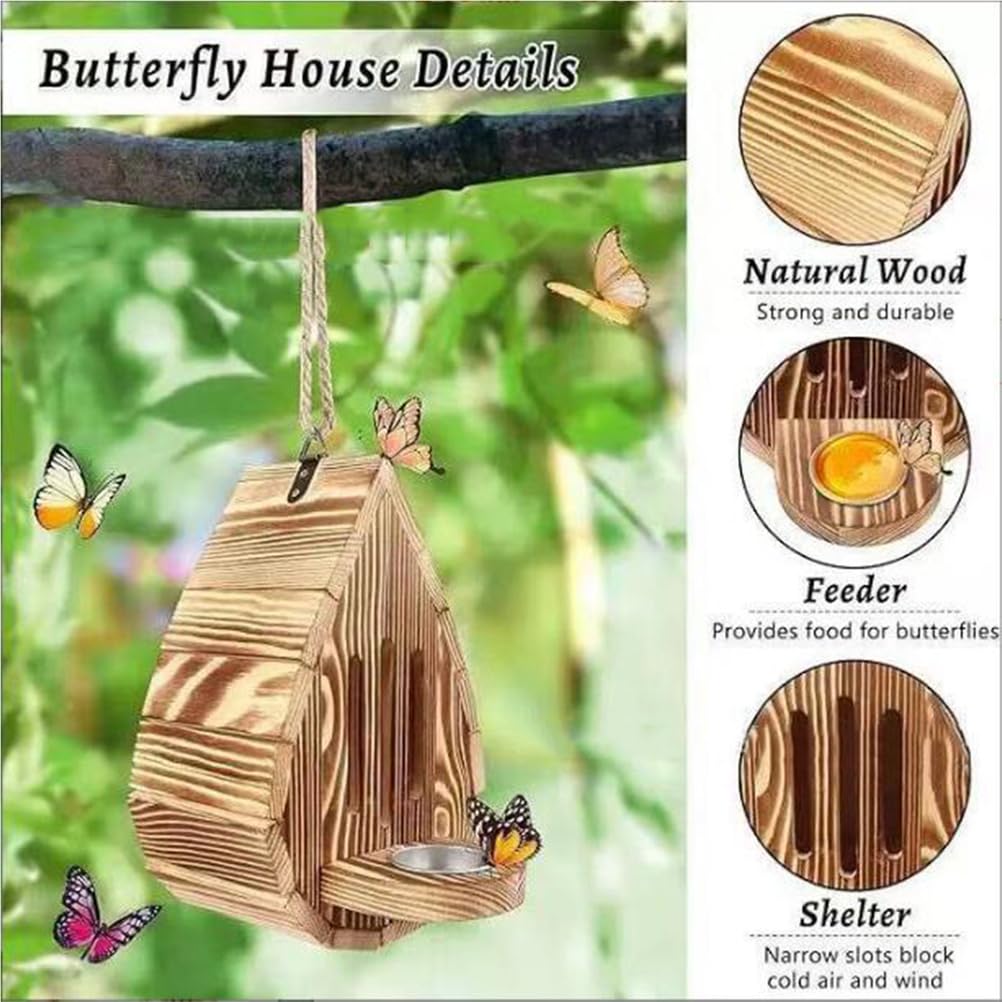 Wetterbeständiges Schmetterlingshaus aus Holz, tropfenförmiges Schmetterlingshaus aus Holz und Futterhaus, Insektenhaus Garten Dekoration, ideal für Hinterhöfe