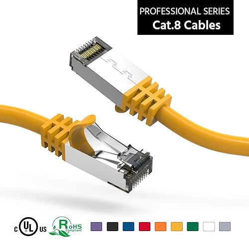 Miniatura 2 de AEONS Cable Ethernet blindado Cat 8 de 2 pies de alta velocidad, red LAN Cat8 de 40 Gbps de 2000 Mhz, chapado en oro, cables de conexión RJ45