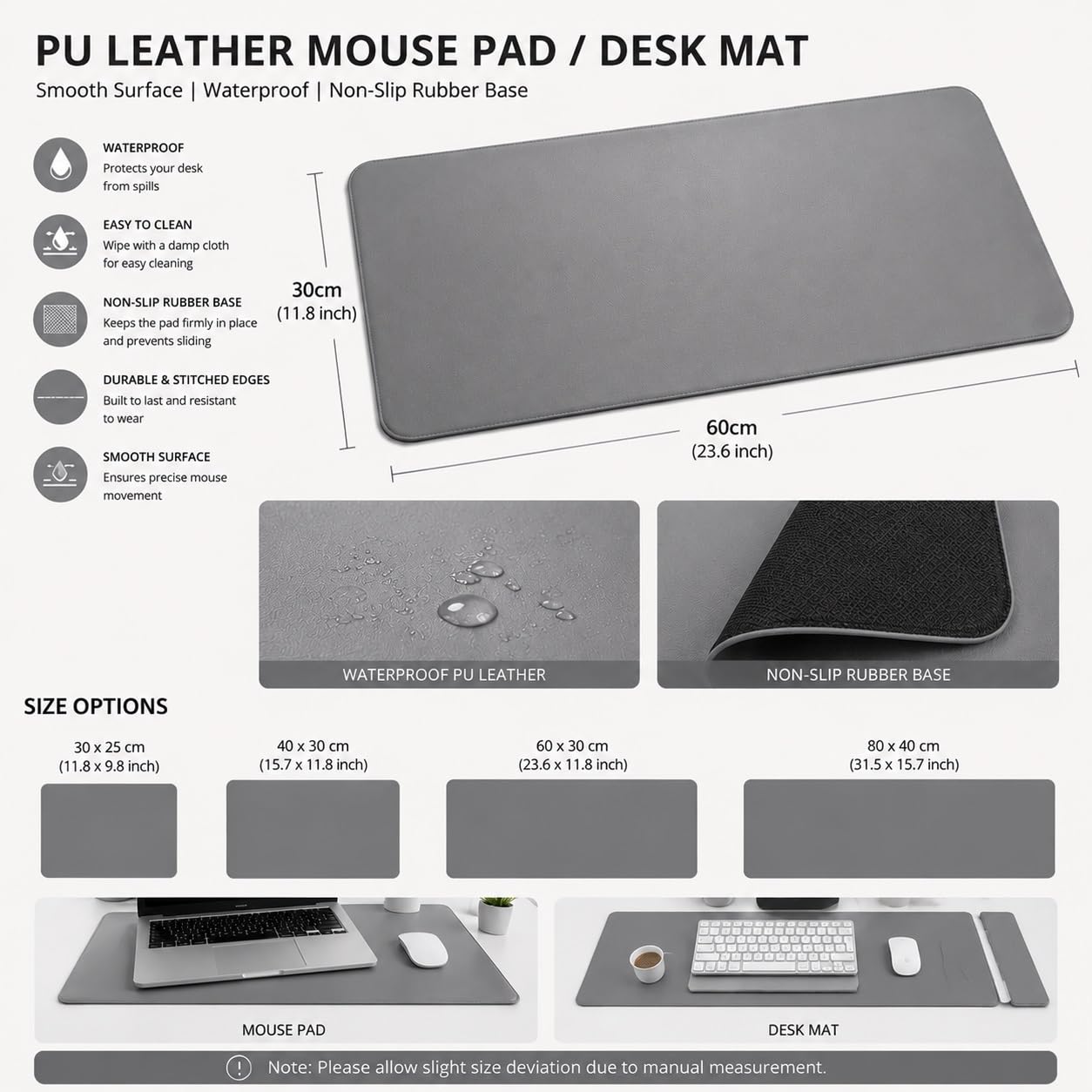 Grande Tappetino Mouse da Scrivania, Extended Mouse Pad Gaming | , Desk Mat Impermeabile con Superficie Liscia Antiscivolo per Computer Ufficio Casa, Tastiera e Mouse(Black,90x40cm)