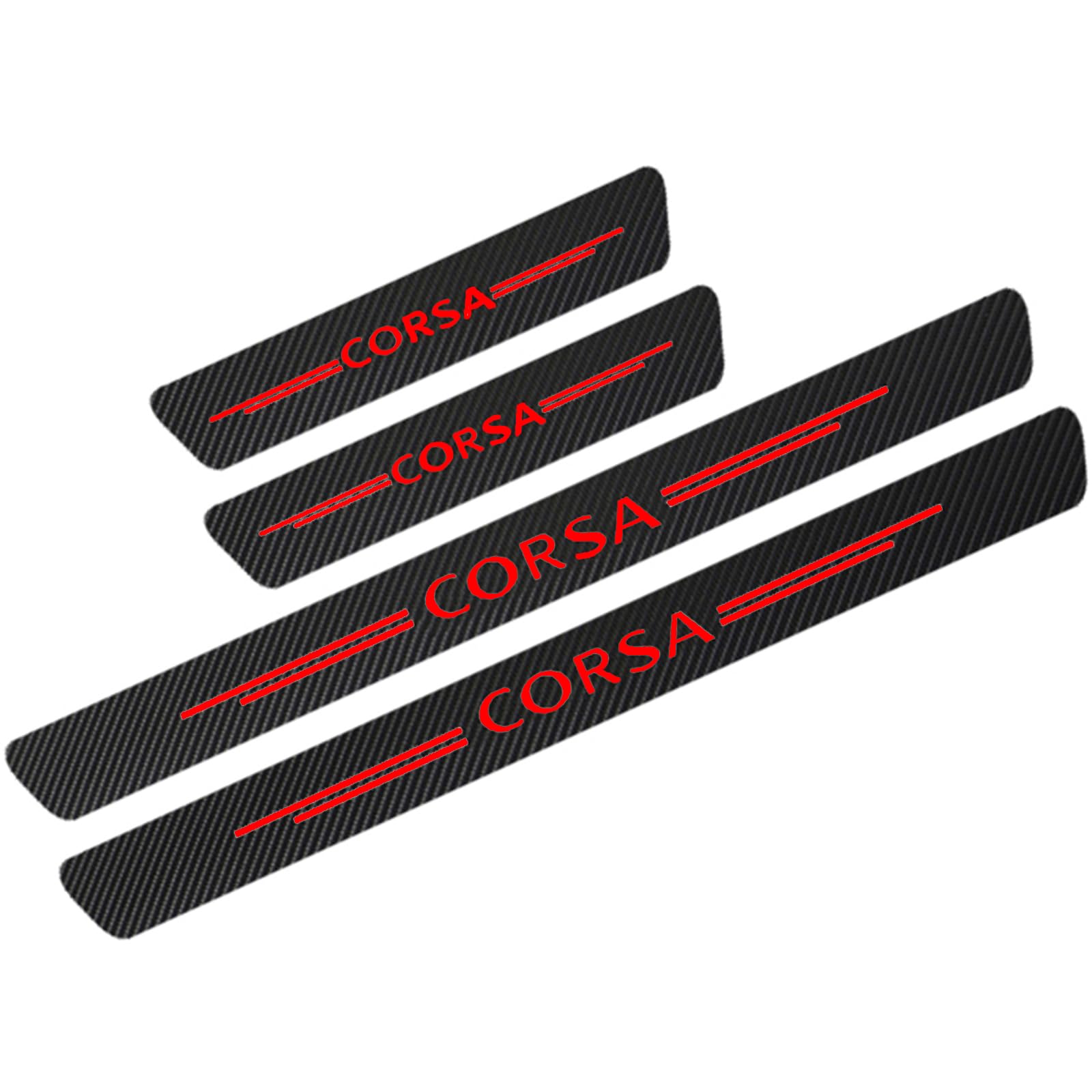 KLHYWEN 4 pcs Car Door Sill Protector Strips for Op-el Corsa, Carbon Fiber Threshold Stickers Kick Plates Trim Film Auto Body Styling Accessory,Red