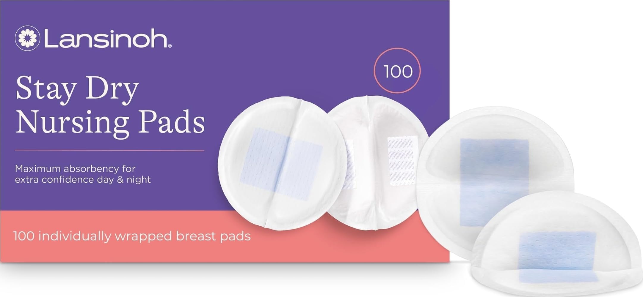 Lansinoh Stay Dry Disposable Nursing Pads, Soft and Super Absorbent Breast Pads, Breastfeeding Essentials for Moms, 100 Count