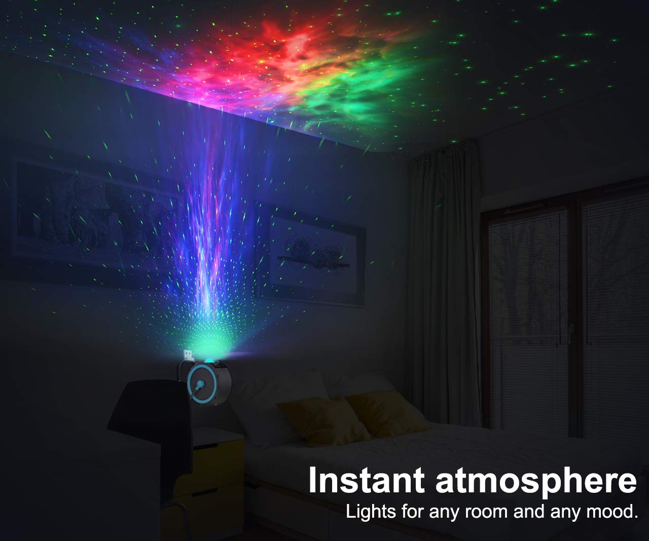 Proiettore di stelle a LED, con lettore musicale integrato, Bluetooth, luce notturna, può essere appeso e ruotato di 360°, con telecomando, per bambini e adulti, decorazione per la casa