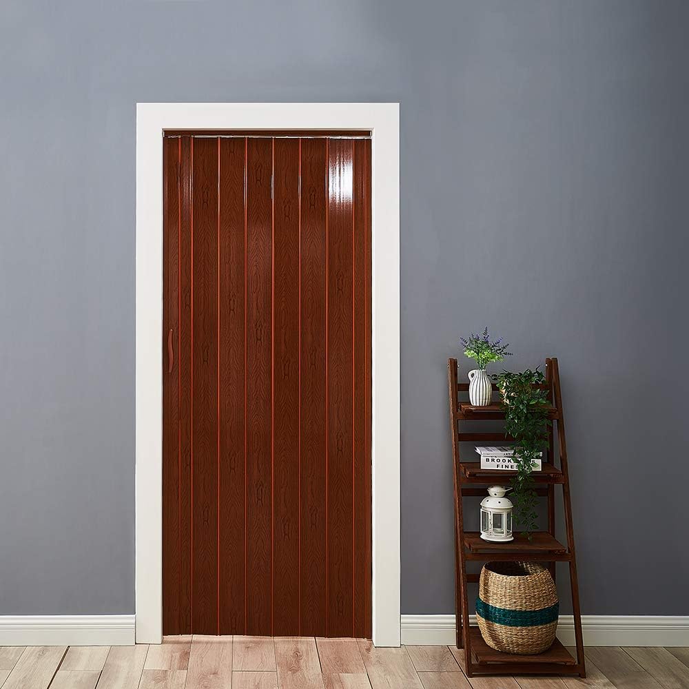 PVC Folding Accordion Door, Plastic Internal Magnetic Doors Sliding Concertina Screen Panel Divider Folding Concertina Door with Gloss Acrylic (6MM, Brown)