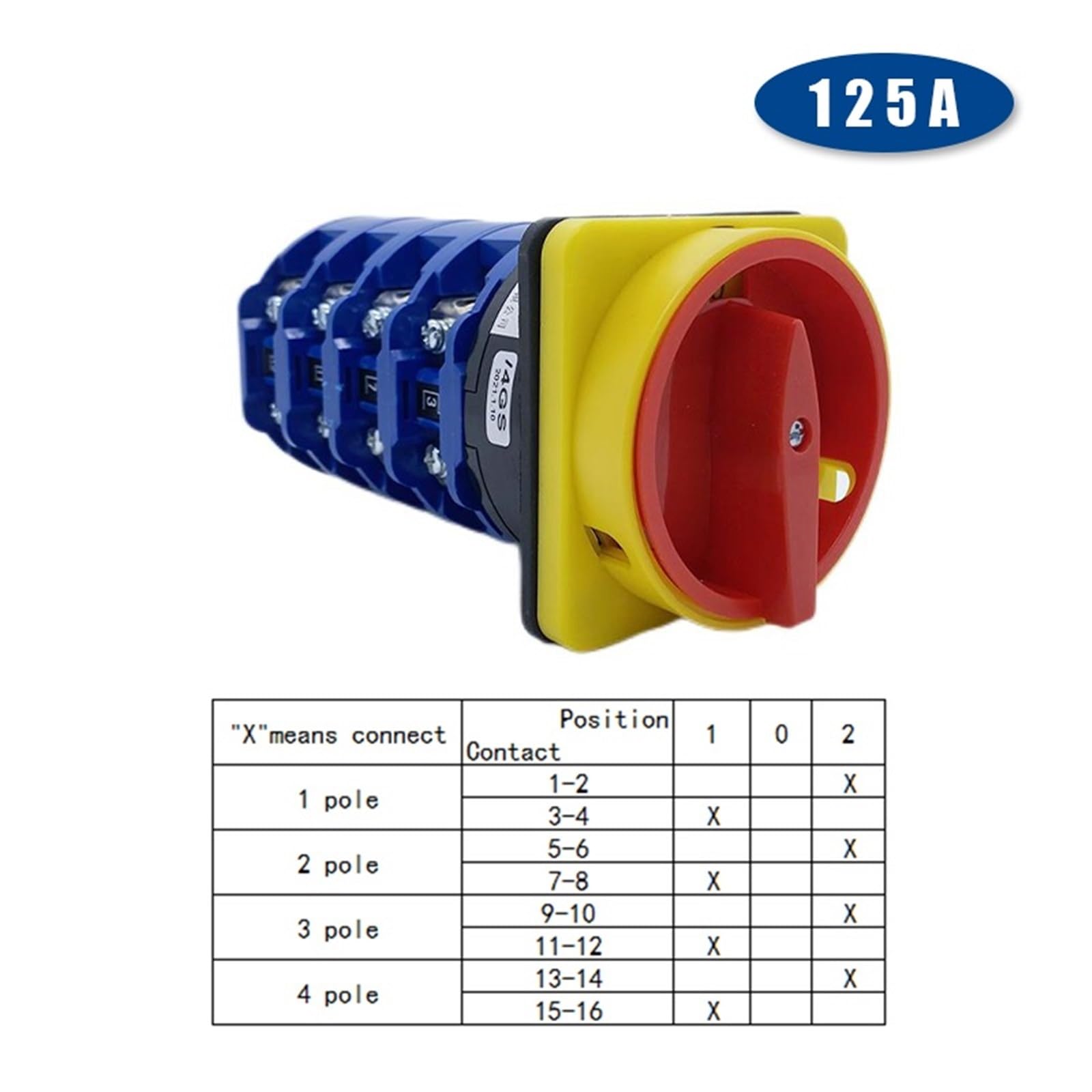 LW26GS-125/4 Selector de conversión de Cuatro Polos con manija bloqueable de 2/3 Posiciones de Apagado-Encendido, 690 V, 125 A, Interruptor de Leva Giratorio for Panel con candado