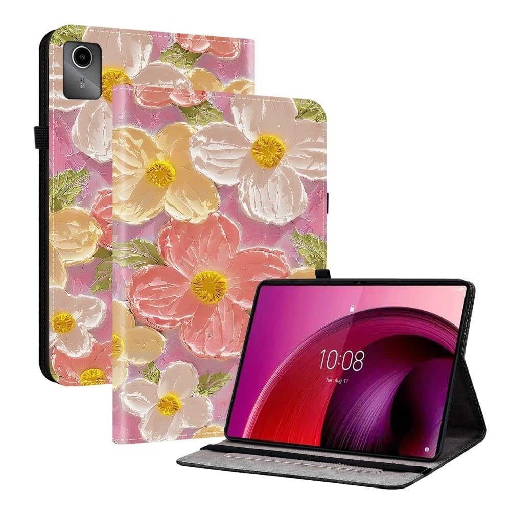 Generic Étui compatible avec Lenovo Tab M10 3ème génération TB328FU TB328XU (couleur : fleur rose) étui à rabat en cuir résistant aux chocs avec support
