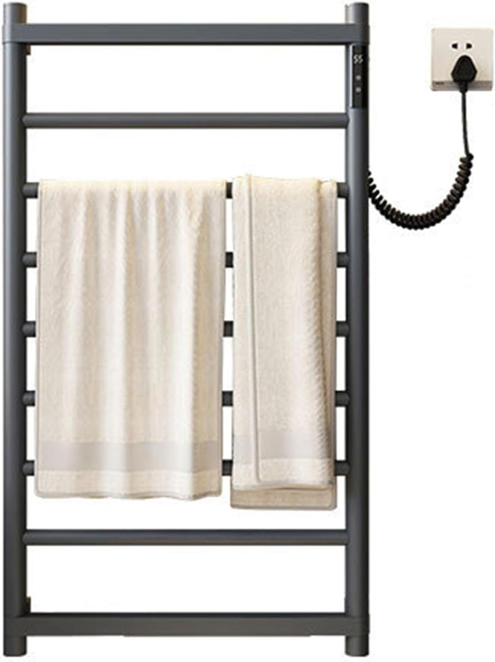Electric Towel Rack Wall Mounted, Heated Towel Warmer Stainless Steel, Towel Drying Rack for Bathroom with LCD Screen Timer Constant Temperature,Gray,Right Line (White-Right Line