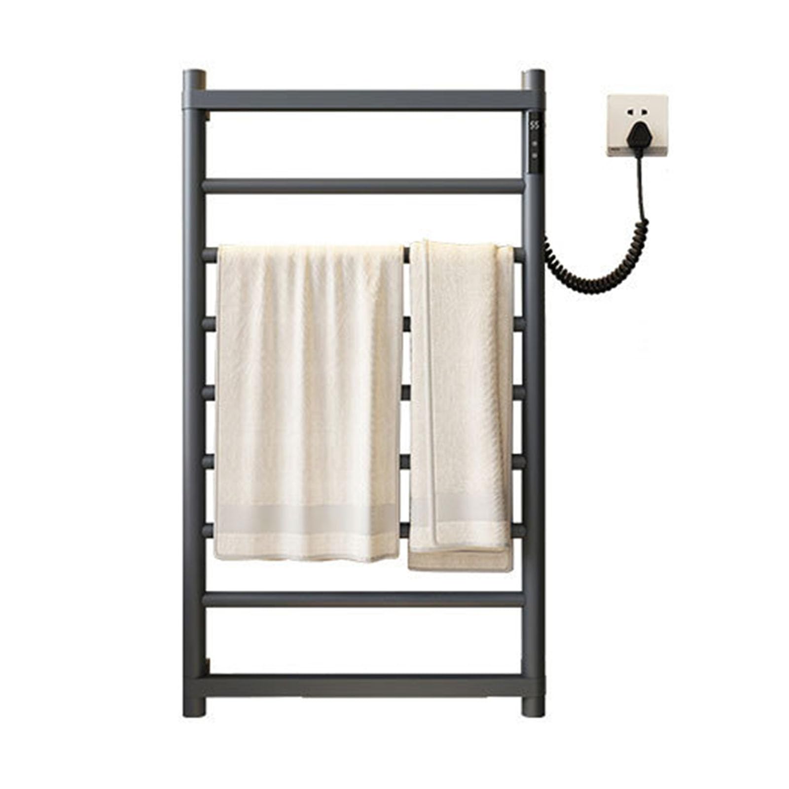 Toallero eléctrico de pared de acero inoxidable gris con temporizador de temperatura constante