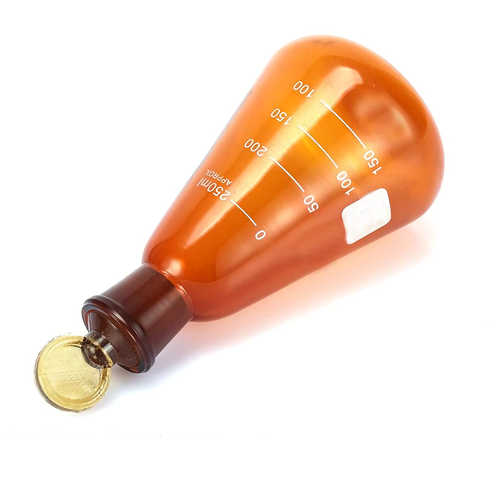 Matraz Erlenmeyer de vidrio, matraz de laboratorio ámbar, vaso triangular de boca de molienda con tapón, cristalería graduada, para experimentos científicos 500 ml (250 ml)
