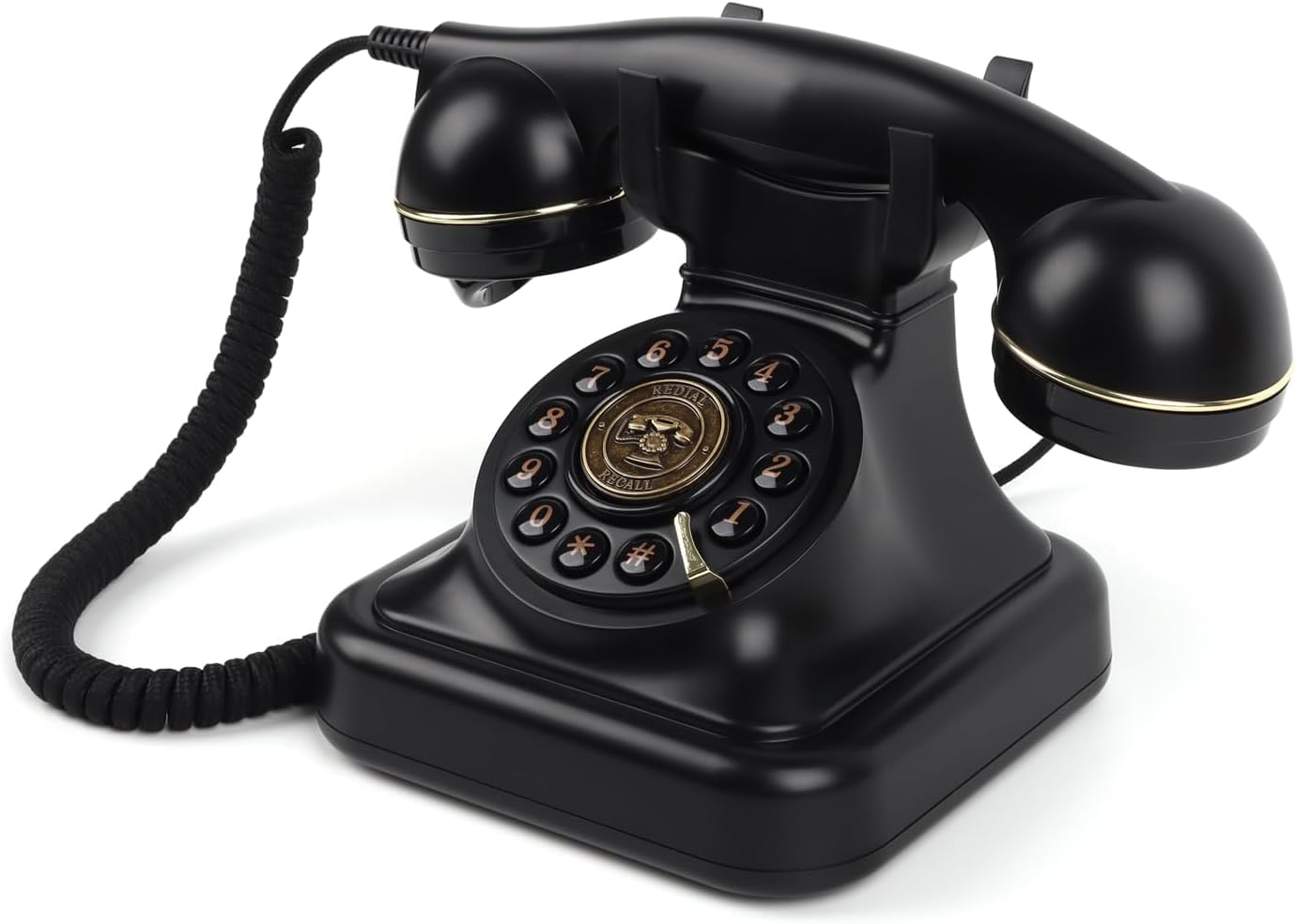 Retro-Festnetztelefon mit Druckknopf-Wahl, Vintage-Telefon mit einstellbarer Klingellautstärke und Wahlwiederholungsfunktion, Schnurgebundenes Retro-Telefon für Zuhause, Büro, Hotel (Schwarz)