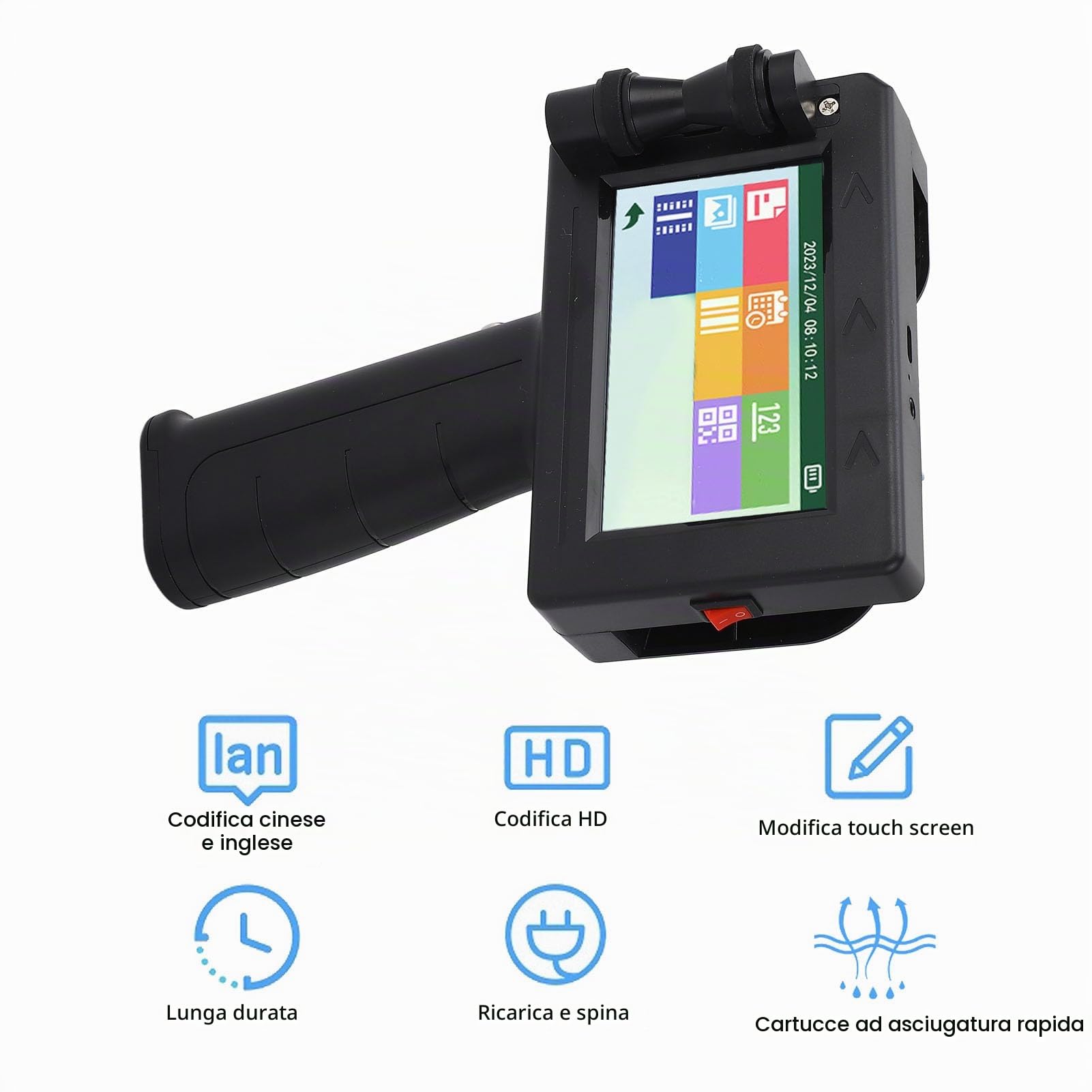 Hyuduo Stampante Portatile a Getto D'inchiostro con Touchscreen HD per Codice a Barre, Codice QR e Etichette su Legno Tessuto Plastica per Imballaggi