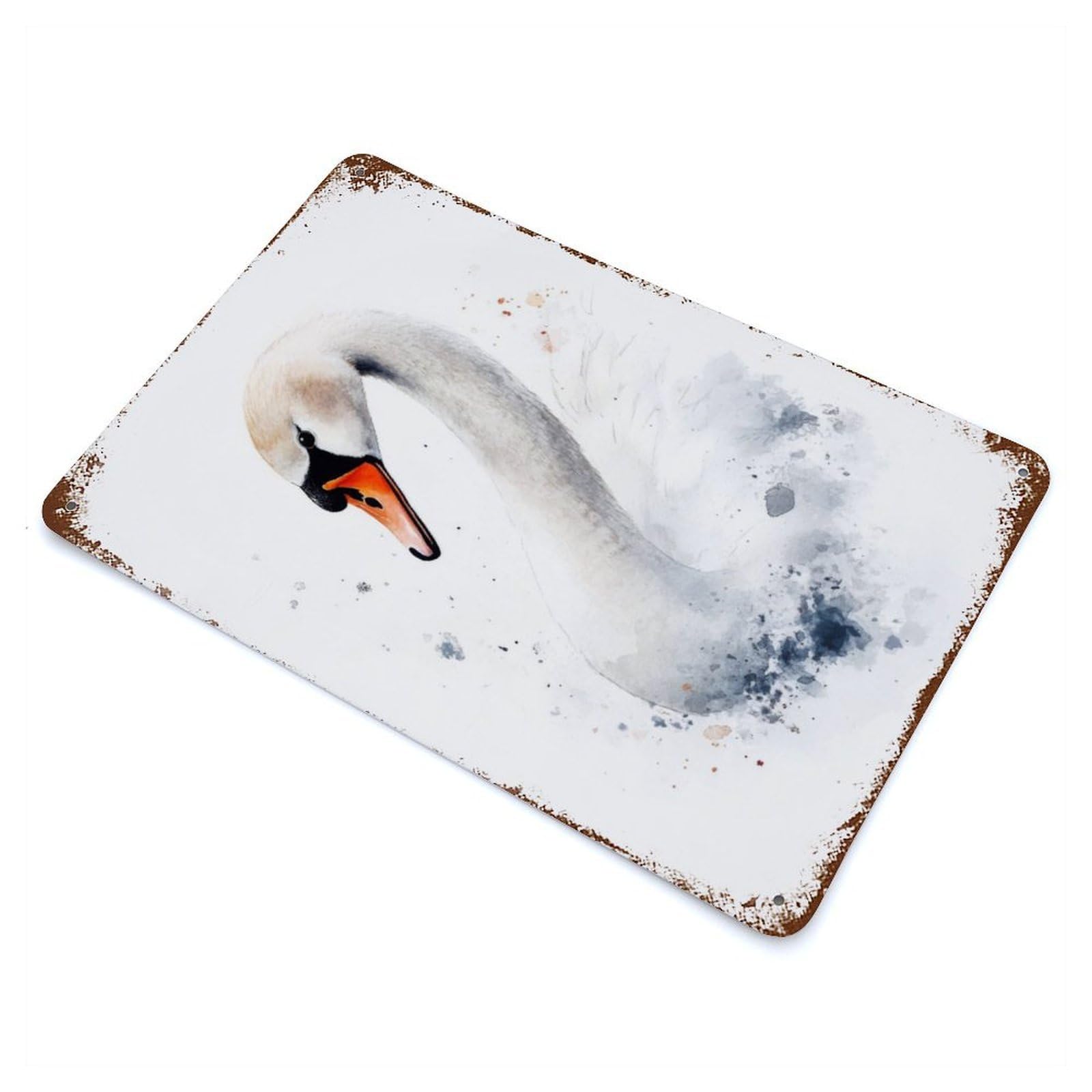 Watercolor Swan Portrait Rusty Metal Tin Sign 11.8"x7.9", Ideal for Patio, Garden Room And Bar Decor