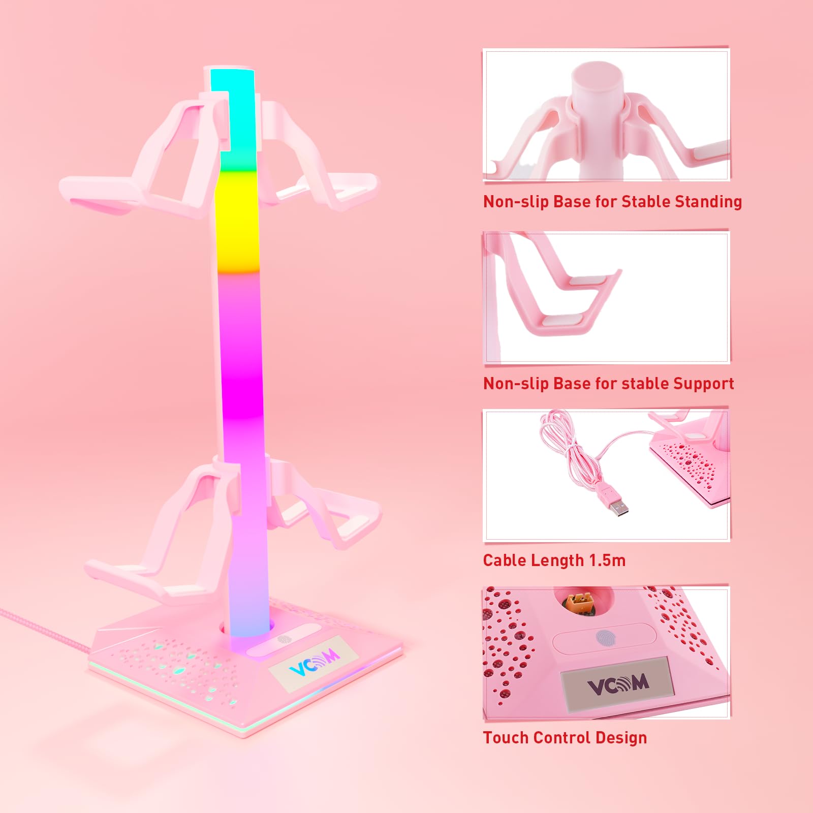 VCOM Supporto per cuffie RGB con 10 modalità di illuminazione, supporto per