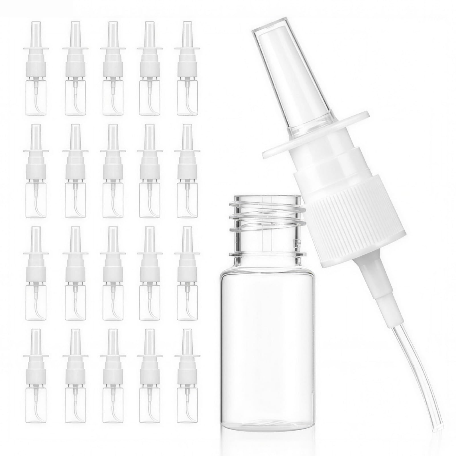 Guttiuaa 20 Pcs Empty Nasal Spray Bottle, 10ml Mini Portable Refillable Nose Mist Atomiser Bottles for Saline Essential Oils and Travel Use