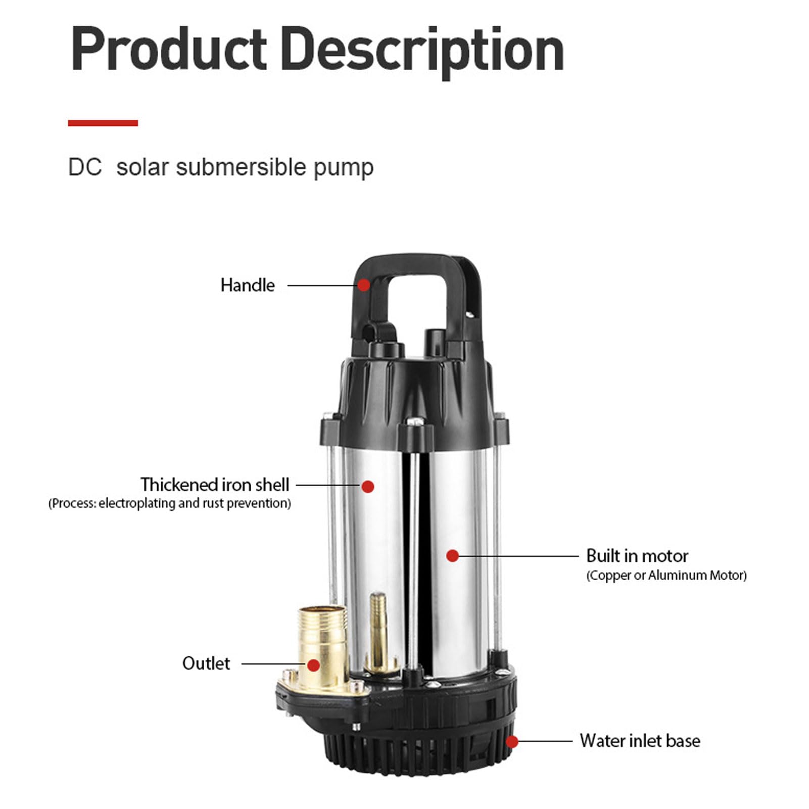 Submersible Pump, 24V 220W 3meter H 8m Brushless Copper Motor 1in Water Outlet for Ranch Farm, Compact Filter for Blocking Impurities