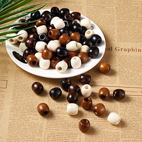 Craftdady 200Pcs Large Hole Barrel Wood European Loose Beads 4 Colors Natural Wooden Dreadlock Hair Braid Beads 16X16-17Mm For Macrame Rosary Bracelet Jewelry Craft Making Hole: 8Mm #TOP3