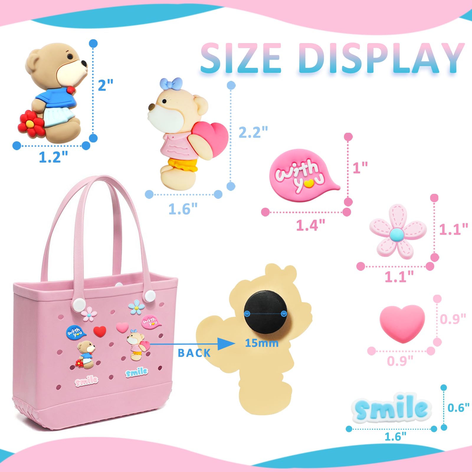 QTKJ Lovebear Charms for Bogg Bag, 10 Pcs Summer Beach Bag Tote Handbag Decoration