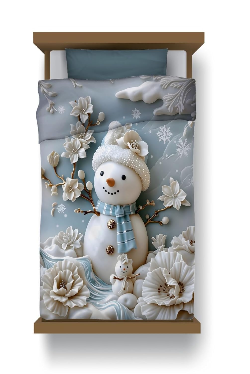 Kids Single Bed 7D Comforter Snowman Print 60 x 90 Inches | Winter Wonderland Print, Bunny & Penguin Design, Single Bed Size, 7D Fill, For Kids-image-10