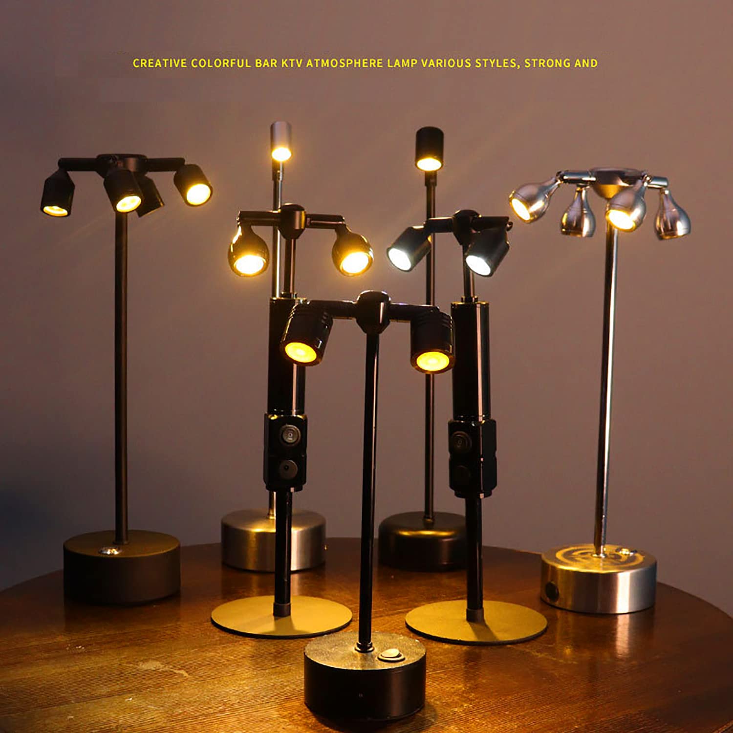 Lámpara de Escritorio con Poste LED, luz Nocturna de un Solo Cabezal de Escritorio Creativo, Foco LED Giratorio de Doble Cabezal, lámpara de Mesa Decorativa para Sala de Estar, Bar, Comedor,