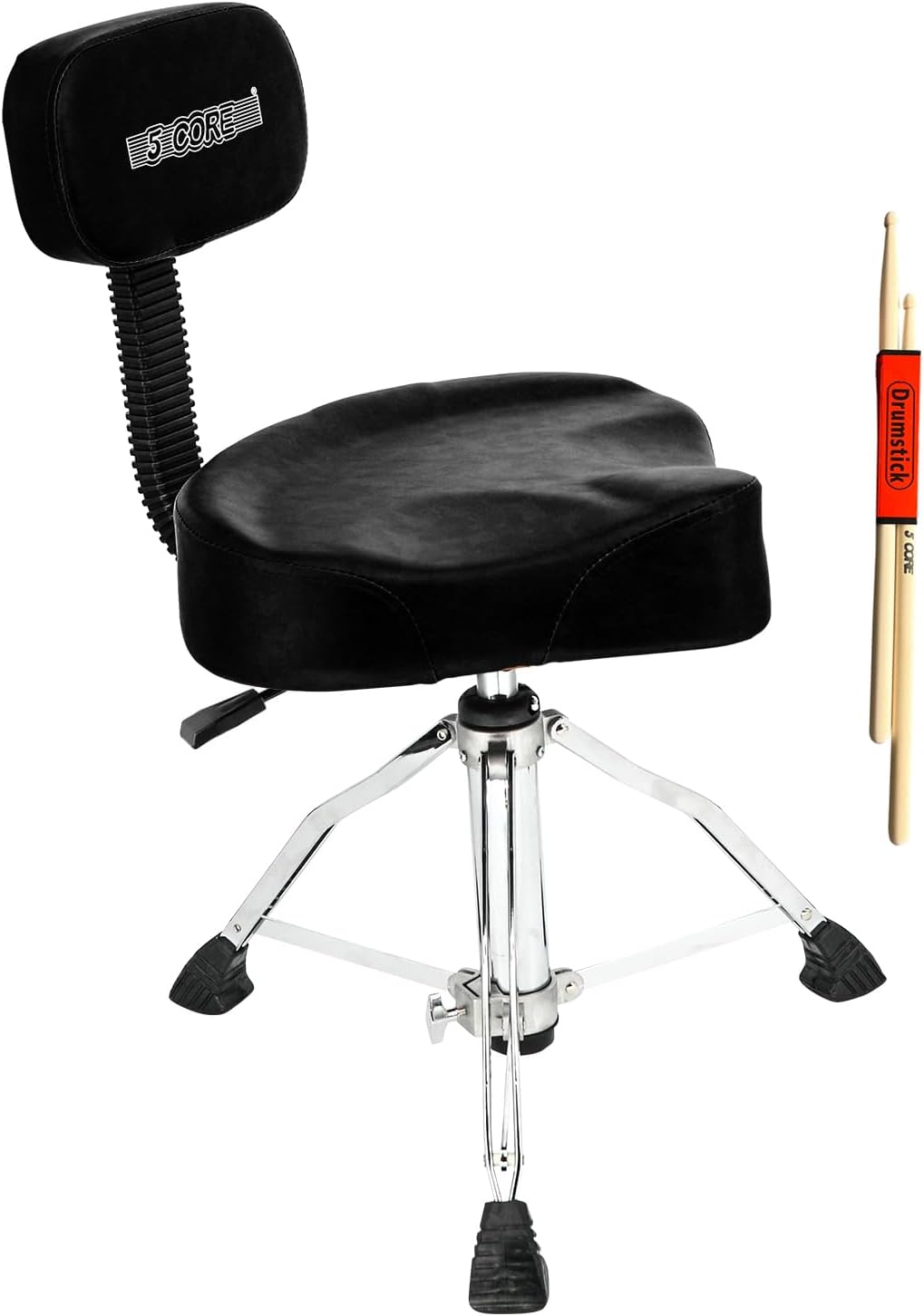 5 CORE Drum Throne 4" Padded Guitar Stool w Backrest Airlift Adjustable 18-24" Drummer 441Lb Capacity for Adults and Kids - DS CH BLK Rest-LVR