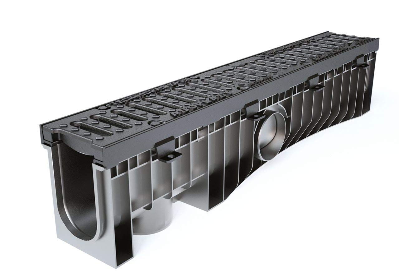 25 x Clark Drain CD F15-210-18P 150mm Extra High Heavy Duty F900 90 Tonne Channel PVC Channel with Ductile Iron Drainage 18mm Slot Grating Locked metre 1m Length Water Rain Storm Commercial Driveway