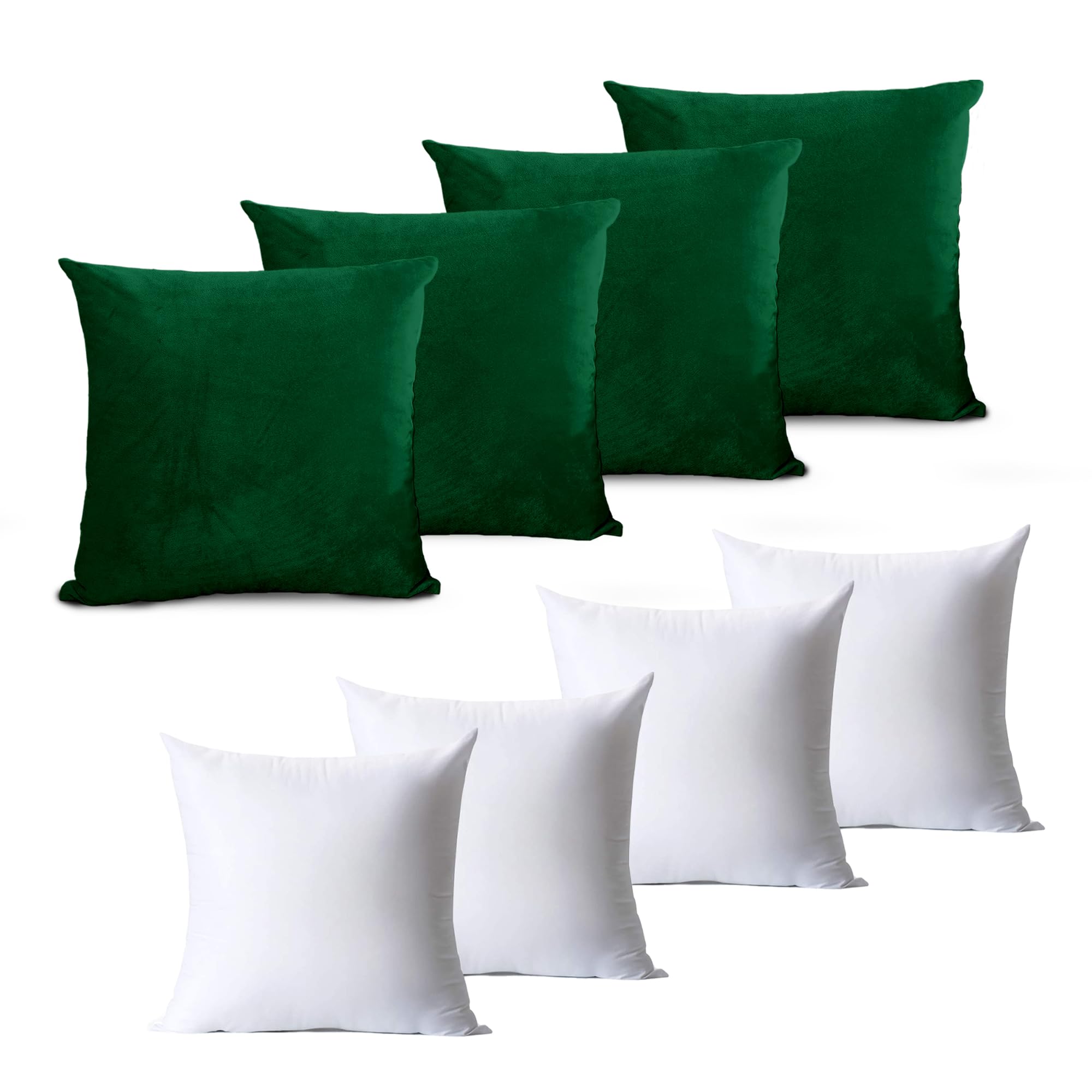 Hafaa Velvet Cushions with Covers Included Set of 8 (4 Green Cushion Covers 45 x 45, 4 Cushion Inserts) Luxury Decorative Fluffy Square Throw Pillow Case Sofa Cushion with Invisible Zipper โ image 1