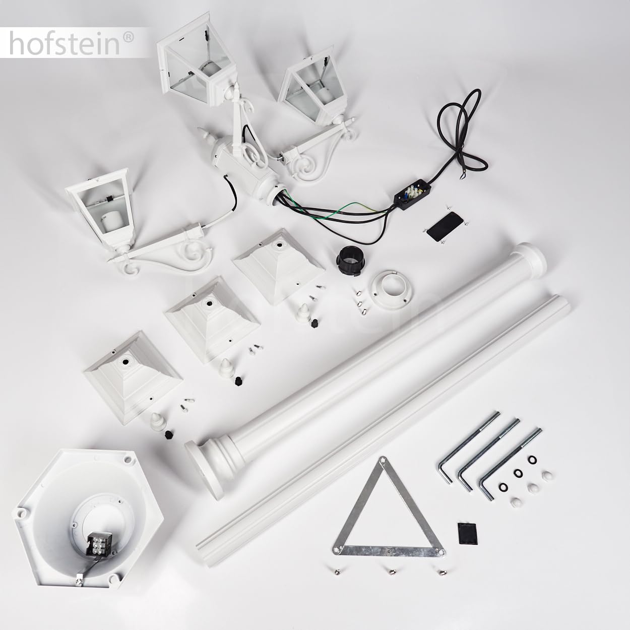 HOFSTEIN Lampa zewnętrzna Naofe, oświetlenie ścieżki z metalu/szkła w kolorze białym/przezroczystym, kandelabr o antycznym wyglądzie, wysokość maks. 220 cm, oświetlenie ogrodowe IP44, 3 x E27, bez