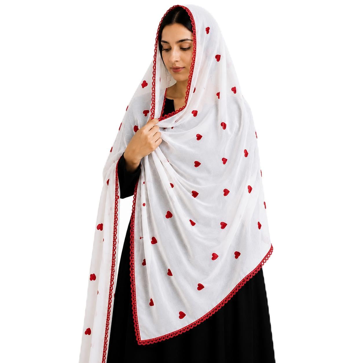 white dupatta with hearts and 4 side arco lace-picture-15