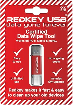 Redkey USB Professional Computer Data Wipe Tool. Erases All Your Data. Generate PDF Reports. Customize. Desktop, Laptop, PC & Mac.