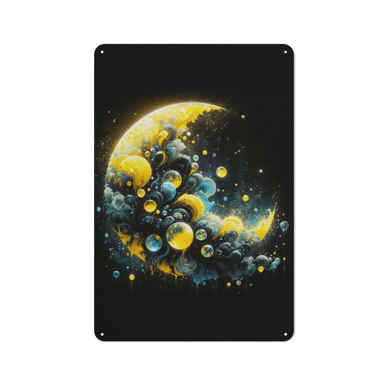 Junmoney The Moon And The Bubbles Urban Metal Wall Decor 30X20cm, Metal Wall Art Sign For Loft, Studio, Office Or Creative Room
