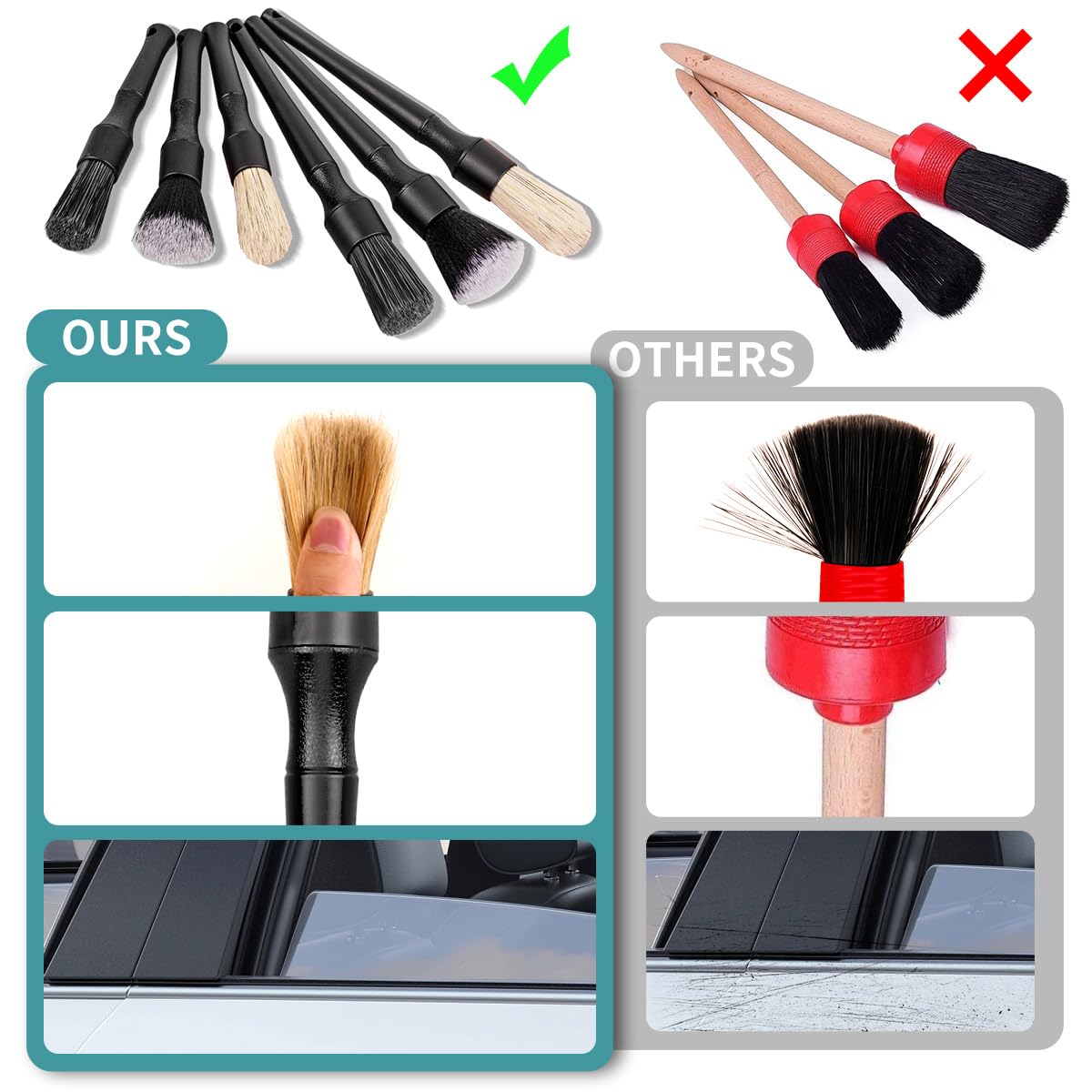 Juego de 7 cepillos para detalles de coche, ultra suaves, pelo de jabalí, cepillos para detalles interiores de coche, kit de detalles para interiores de automóviles para limpieza interior o exterior,