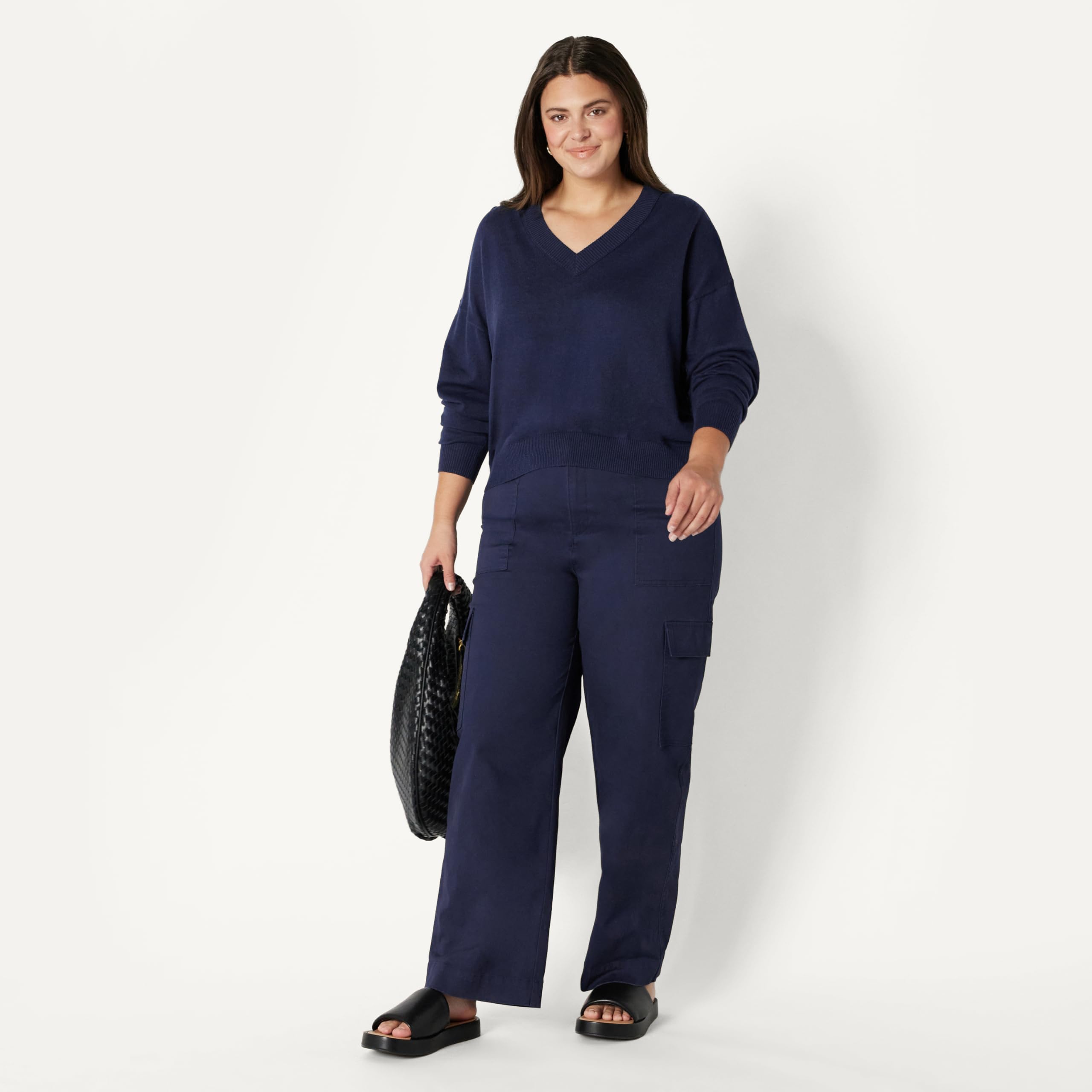 Amazon Essentials Femme Pantalon Cargo Taille Haute et Jambes Larges, Coupe Décontractée