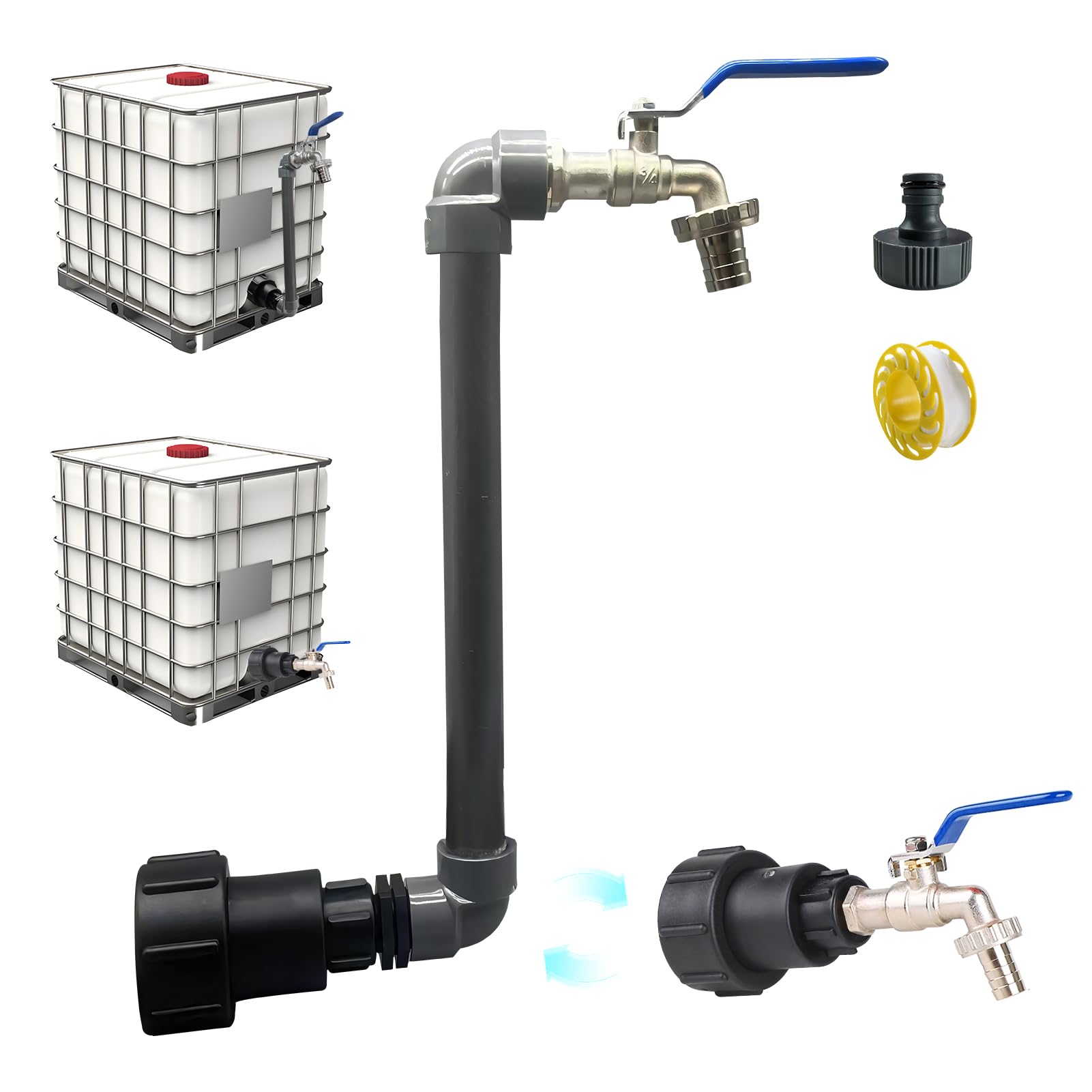 Robinet Cuve 1000L 3/4" S60X6 IBC, 2 en 1 Extension Intégrée, Raccord Cuve 1000 litres, Robinet Col de Cygne de Cuve, Adaptateur de Réservoir IBC Adaptateur Cuve (3/4")