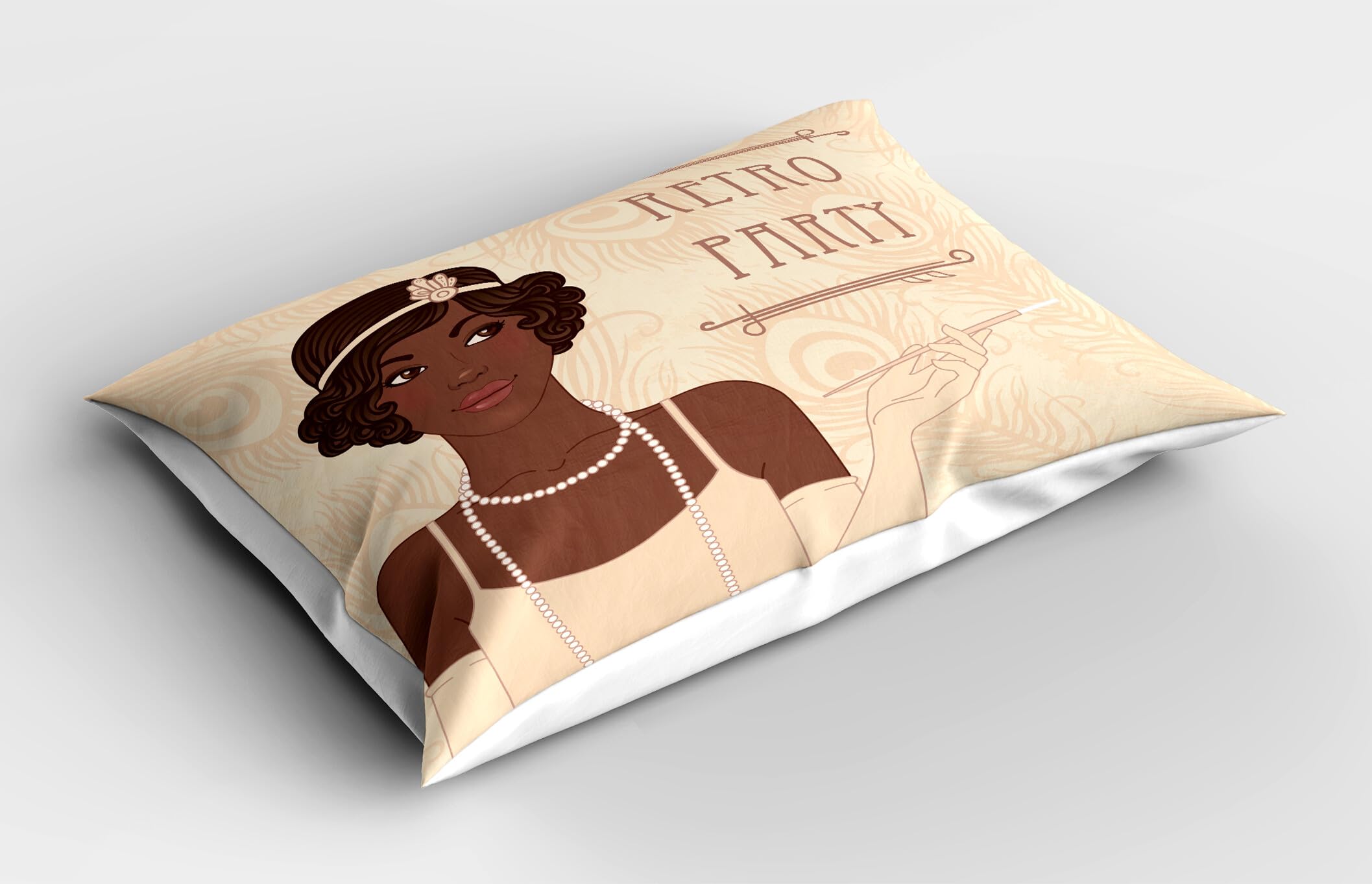 Ambesonne Pin up Girl Pillow Sham Set of 2, Flapper Style Teenage Girl with Vintage Long Pearl Necklace, Quality Microfiber Bedding Item for All Seasons, 36