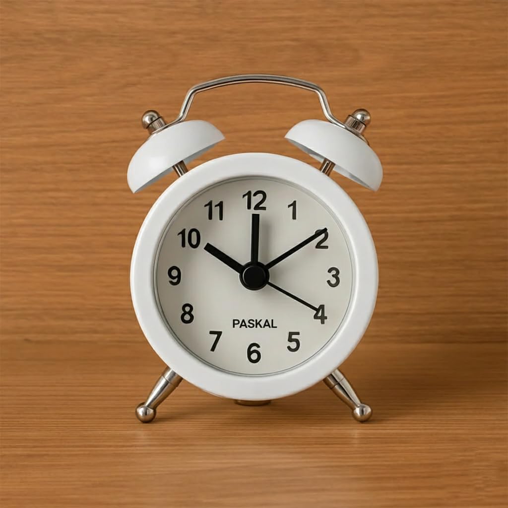 Royal Cute Small mini Metal Alarm Clock for Gift, Kuds's and Students 5cm×8cm (White)-image-16