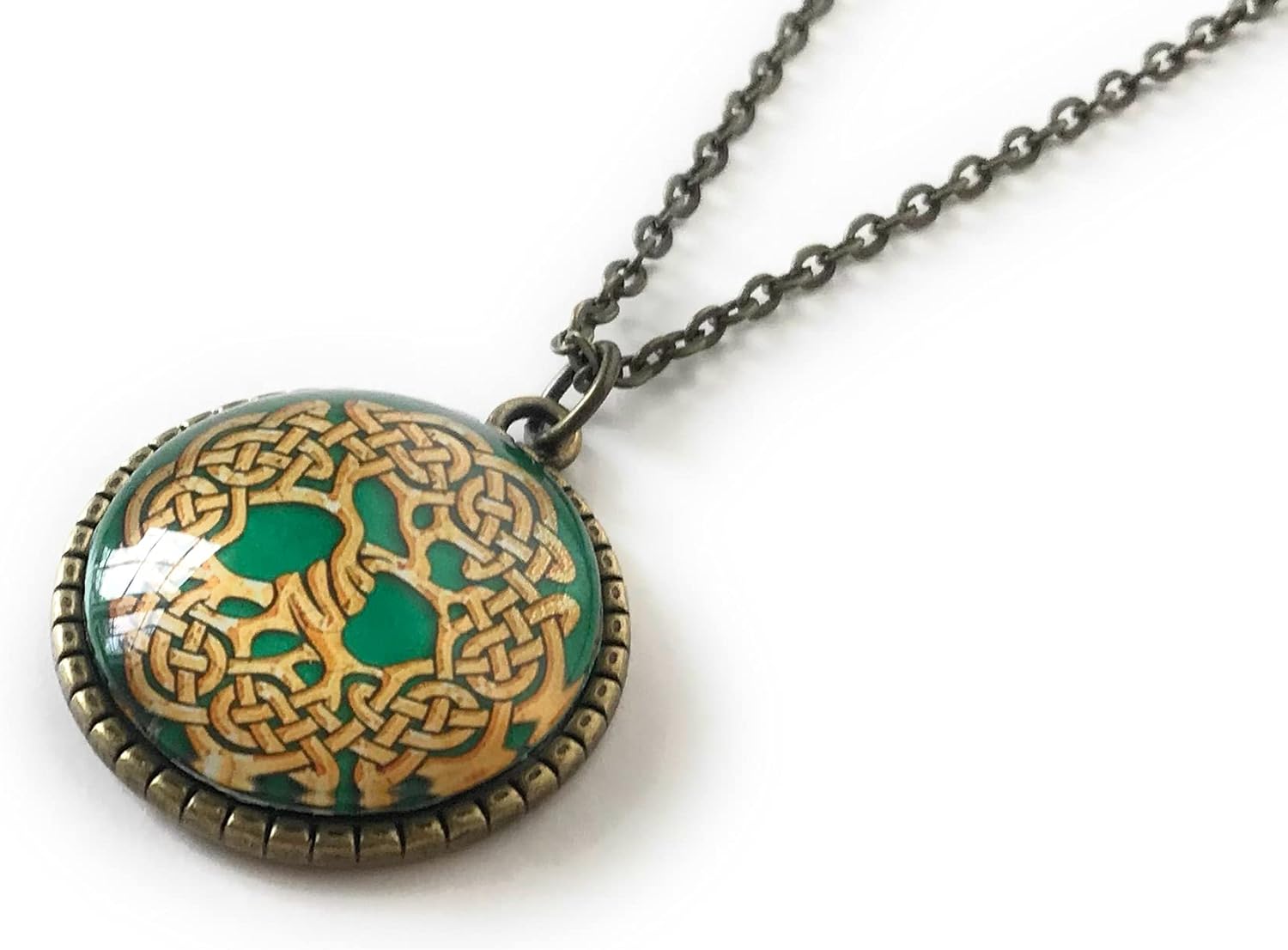 Tree of Life Necklace - Green Celtic Knot Pendant - Cabochon Jewlery for Women - Fern and Filigree - Image 5