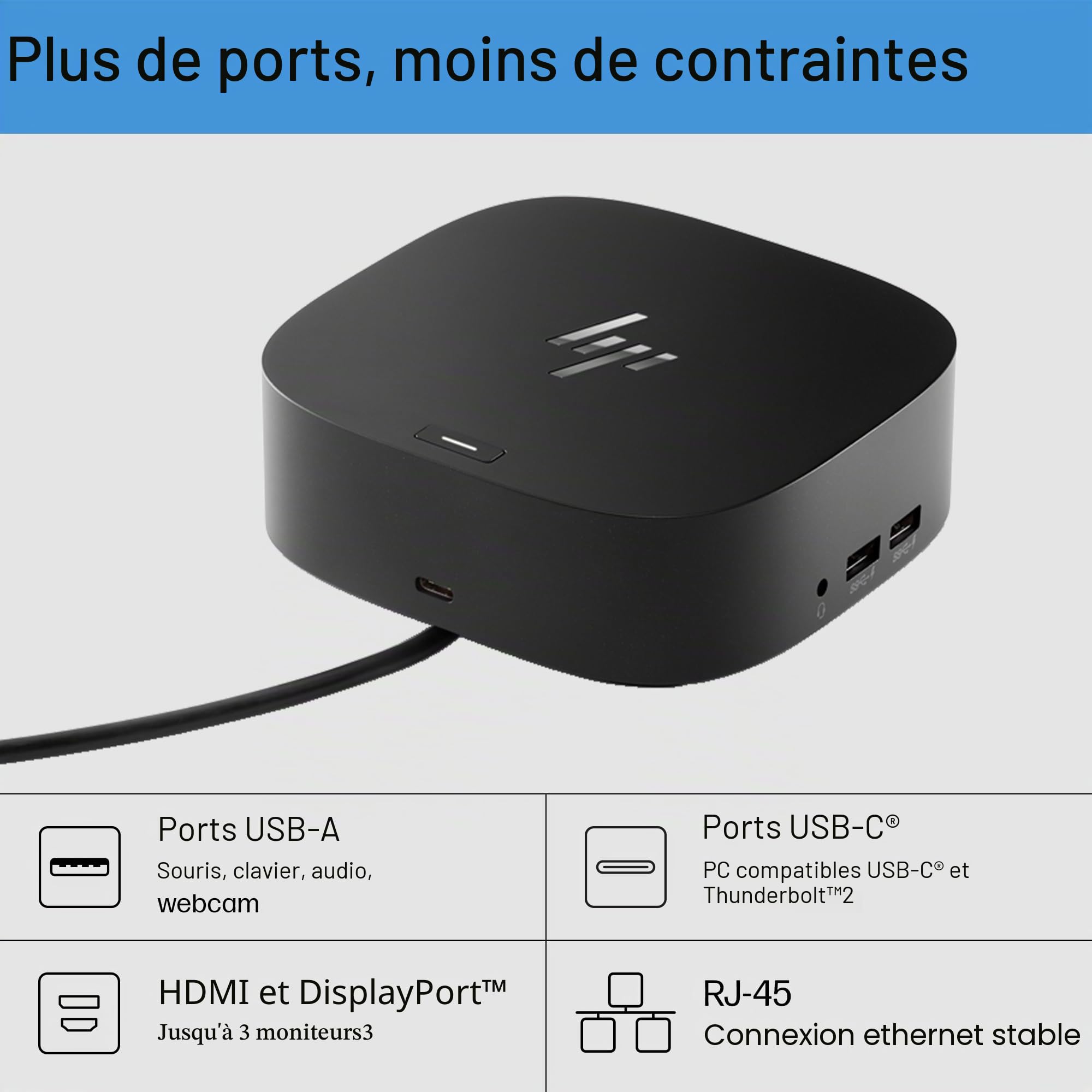 HP Adaptateur USB-C Dock G5-11 en 1 pour Ordinateurs Portables, PC et Ordinateurs Portables compatibles USB-C et Thunderbolt – Câble Unique pour Le Chargement, la Mise en réseau ou Les transferts de