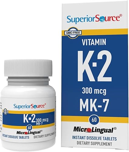 Superior Source Vitamina K2 MK-7 (Menaquinona-7), 300 mcg, tabletas microlignuales de disolución rápida, 60 unidades, huesos y arterias saludables,