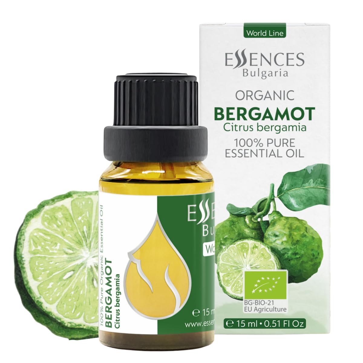 Essences Bulgaria Organic Bergamot Essential Oil 0.51 Fl Oz 15ml Citrus bergamia - 100% Pure and Natural Undiluted Therapeutic Grade Home Aromatherapy