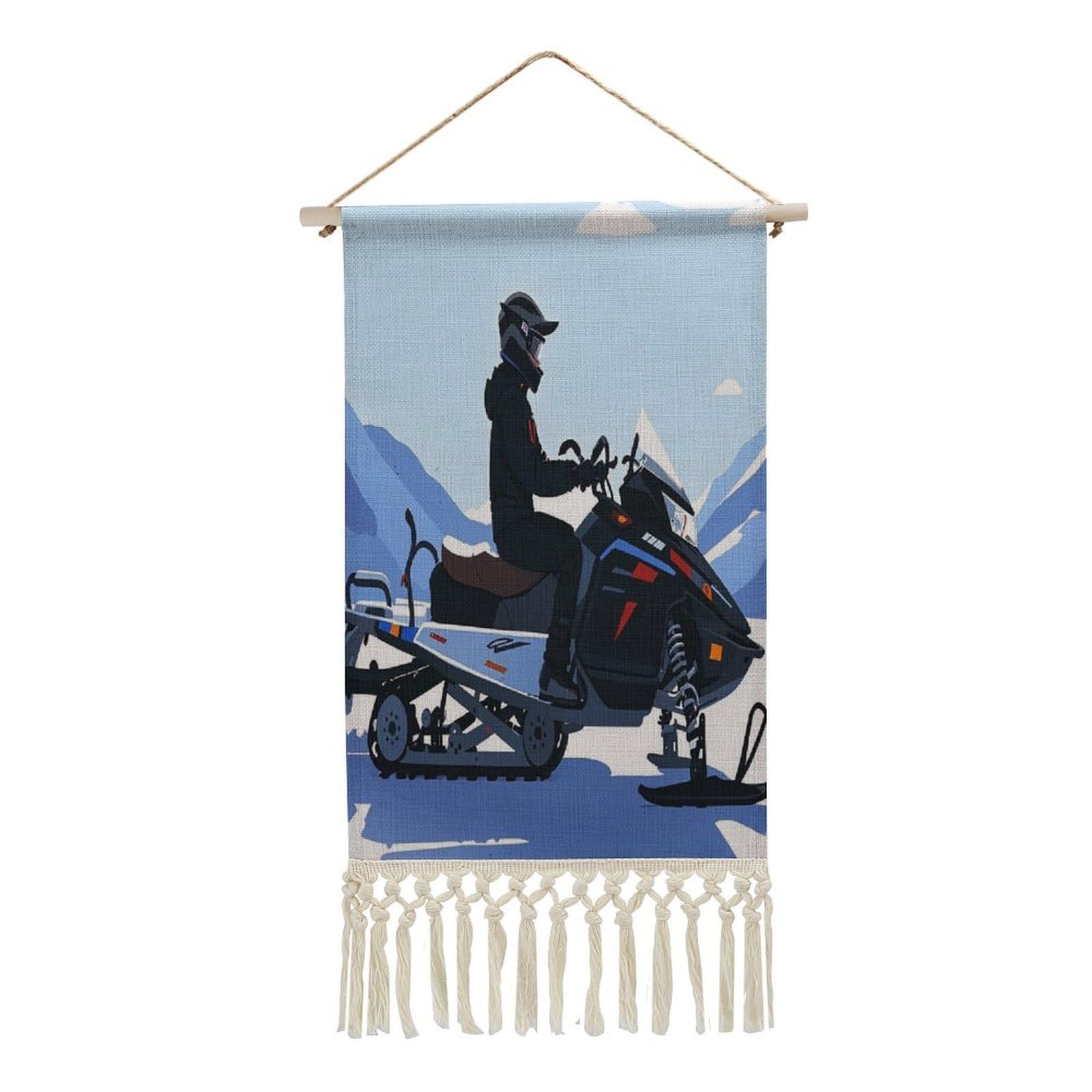 FekiLoot Snowmobile Wall Art Print Decor Art Tapestry with Tassel Cotton Linen Hanging Poster Vintage Aesthetic Wall Art Poster Rustic Wall Art Decor for Home Bedroom Living Room Office