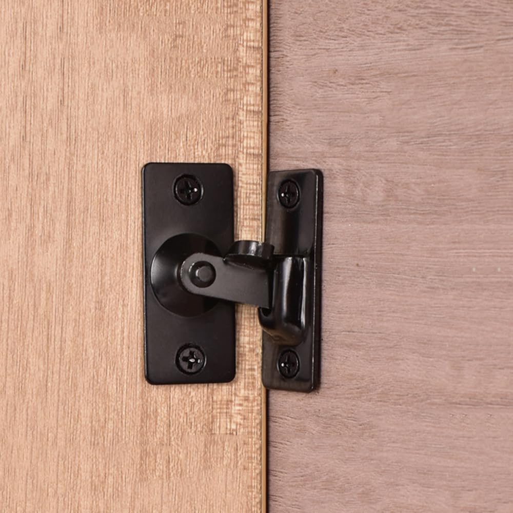 90 Degree Right Angle Door Lock，304 Stainless Steel Sliding Door Latch Matte Black, Barn Door Lock Hasp Latch Clasp Lock Pocket Door Locks and Latches（Brand：PINGPINGXIE）