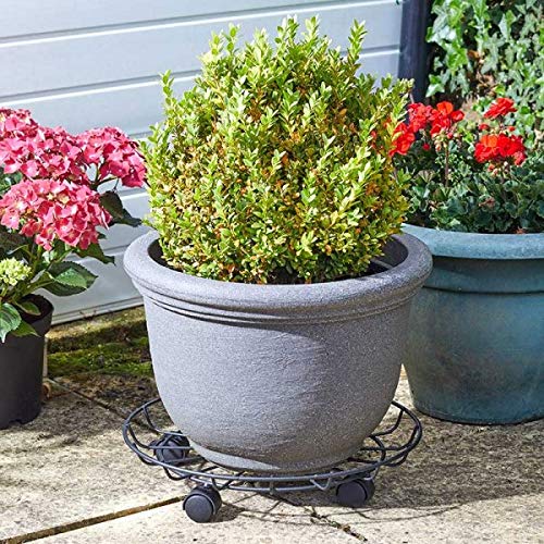 Garden Mile 15" Large Black Metal Plant Stand Outdoor Plant Stands Indoor Strong Sturdy Weather Resistant Plants Holders Indoors Outdoors Plants Pot Stand Racks Movers Planter Trolleys with Wheels