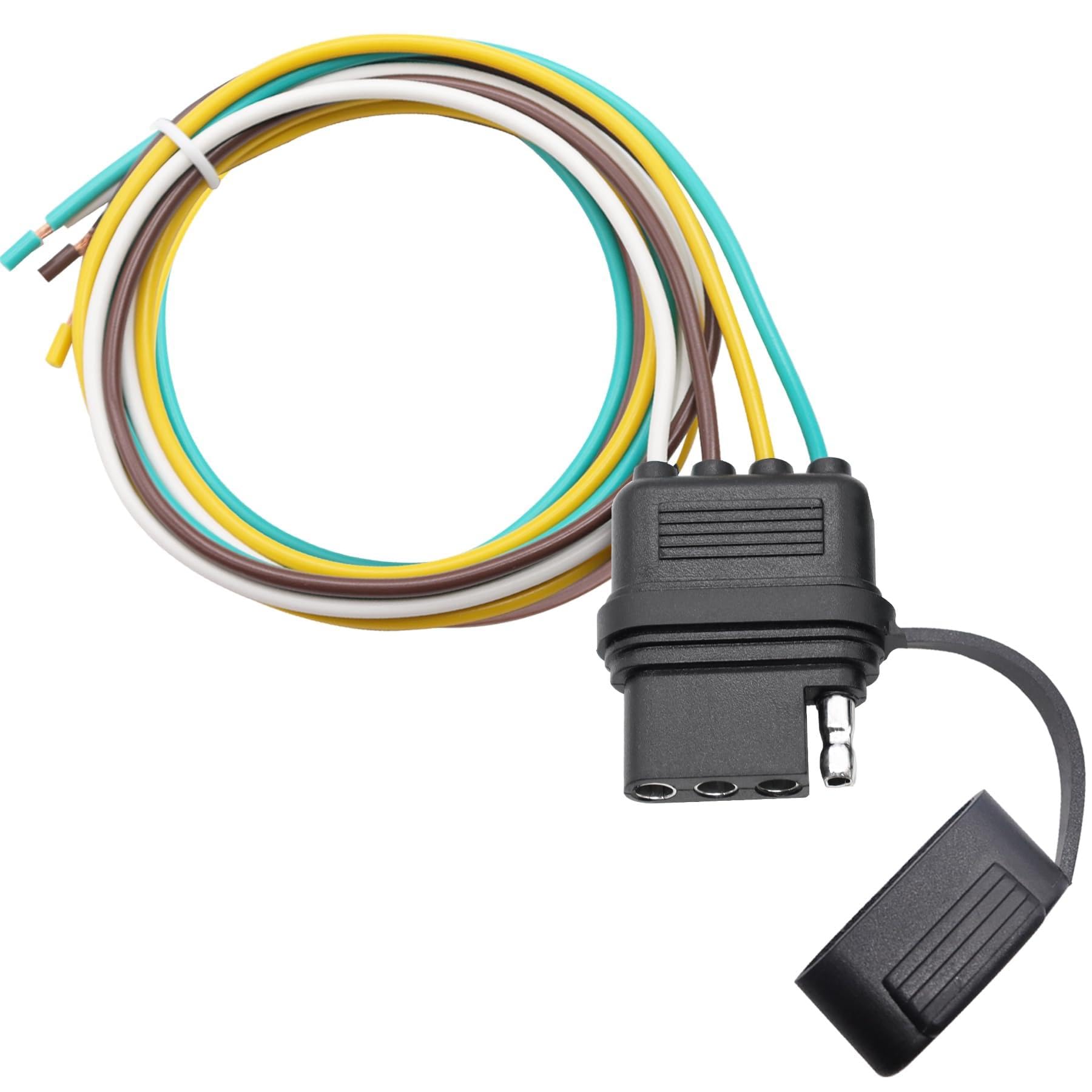49 Inch 4-Way 4 Prong Trailer Wiring Harness 4ft Plug Female end Replacement Connector for Trailer Hitch Wire Multi-Purpose Ship Lamp Dust Cover with Trailer Side 4-Pin Trail Lamp Plug
