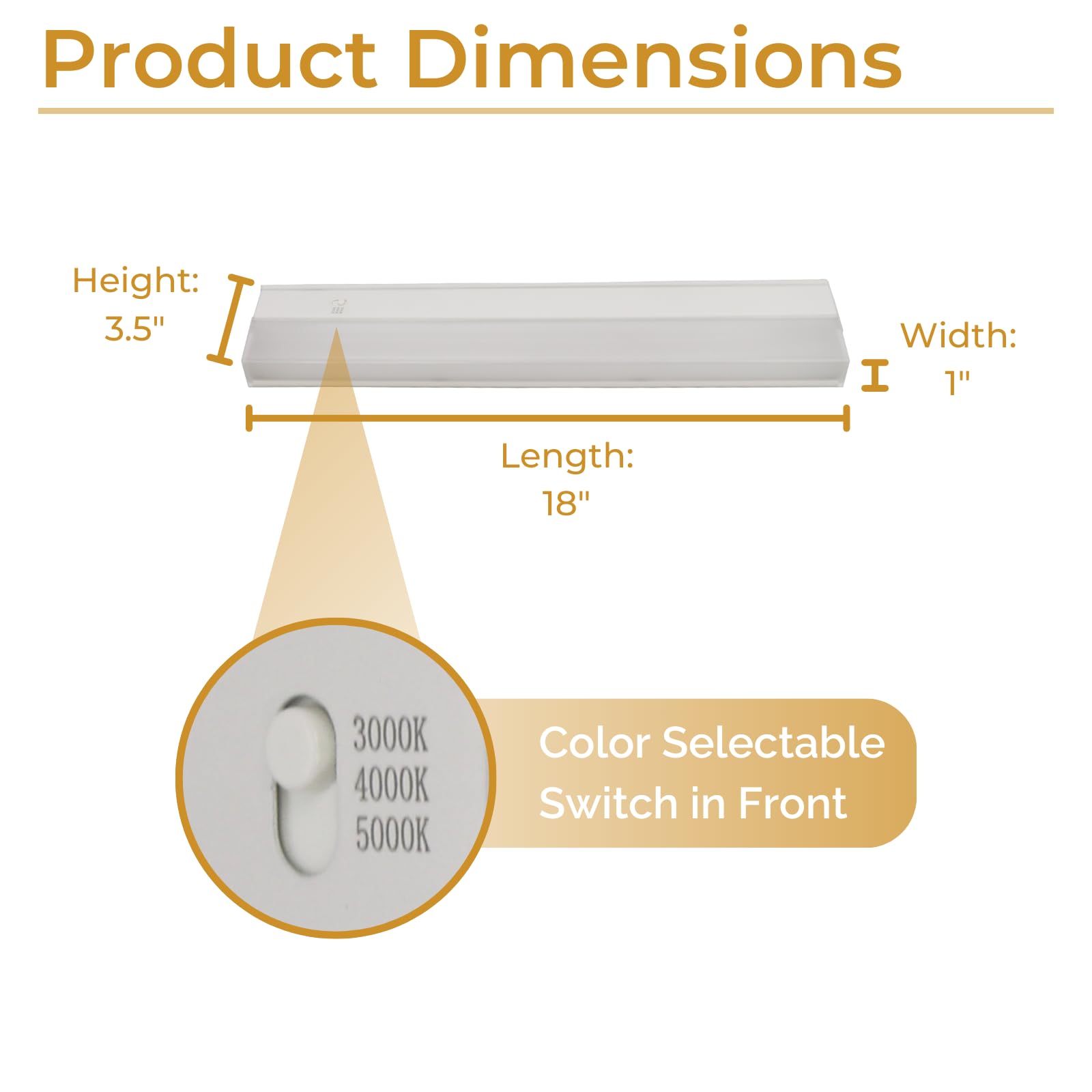 Lampe LED à intensité variable sous armoire, installation câblée de 45,7 cm uniquement, couleur sélectionnable, blanc doux (3000 K)/blanc vif (4000 K)/blanc lumière du jour (5000 K