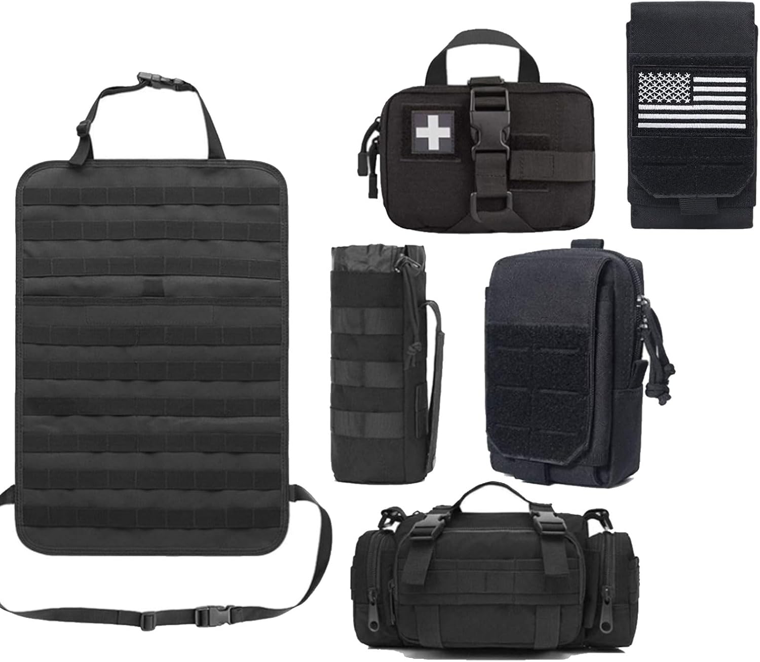 VIIDOO Molle Seat Back Orgainzer with 6 Molle Pouches, Molle Tactical Vehicle Organizers Panel Car Seat Covers Protector