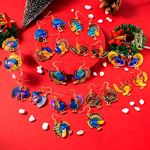 12 Pairs Christmas Thanksgiving Earrings For Womens Girls, Enameled Xmas Holiday Jewelry Turkey Drop Dangle Earrings Set #TOP2
