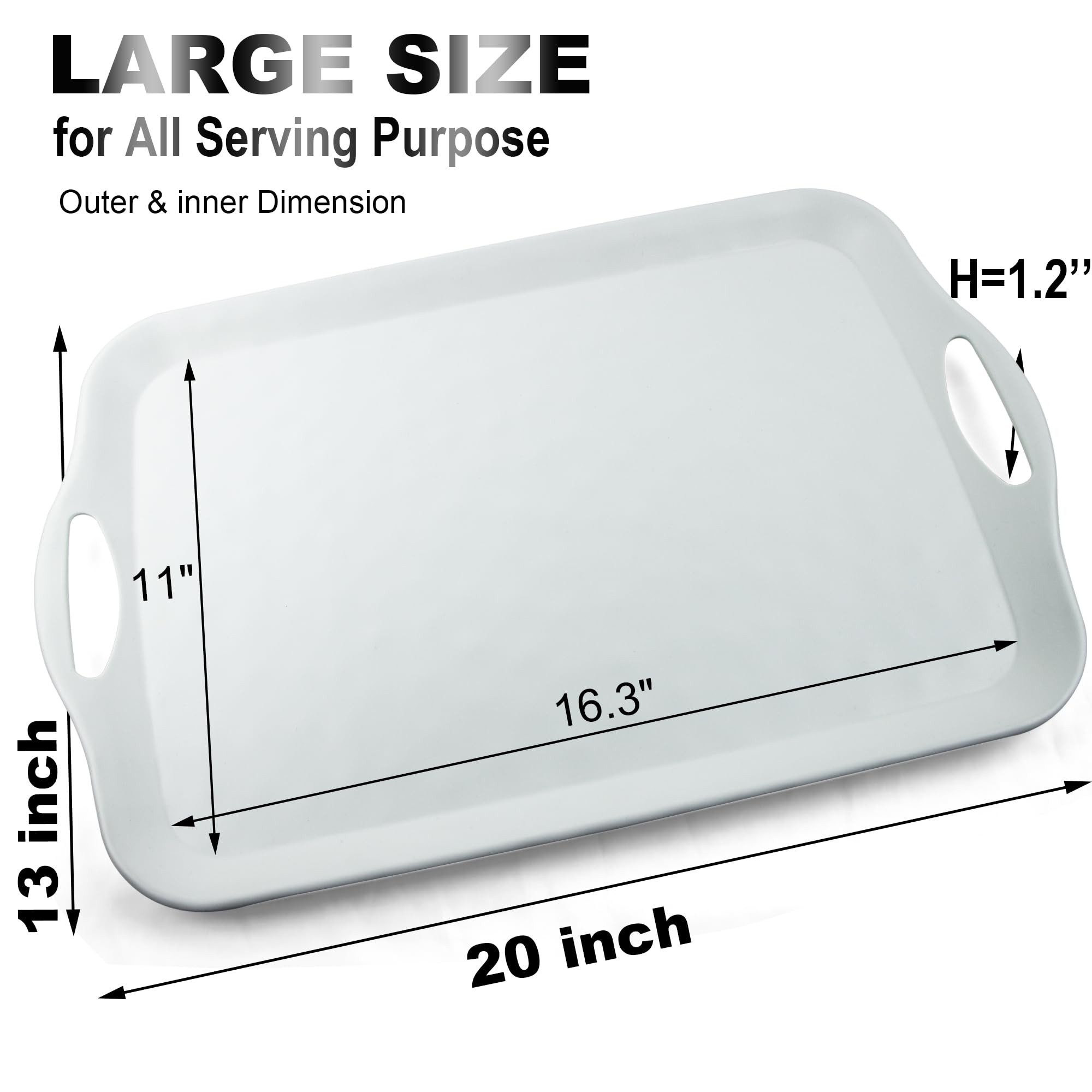 ECOIOU Vassoio da portata extra large con manici, 50,8 x 33 cm, set di 2 piatti in melamina per servire cibo, tacchino, biscotti, vassoi rettangolari per mangiare, finitura opaca, lavabile in