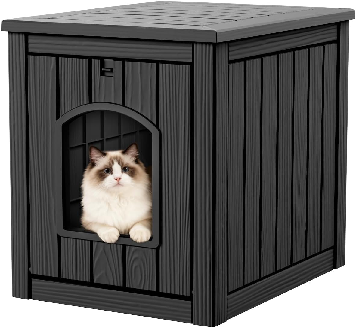 Outdoor Litter Box Enclosure,Waterproof Plastic Hidden Cat House for Indoor & Outdoor Use,Weatherproof Large Cat Shelter for Feral,Stray & Domestic Cats (Black)