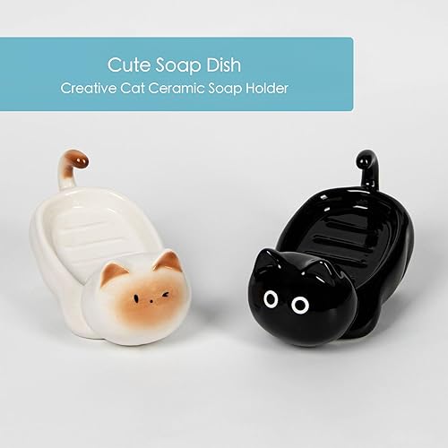 Miniatura 9 de Jabonera de cerámica para gatos, barra autodrenante para ducha, bandeja de jabón decorativa para lavabo de baño, encimera de cocina, bandeja de