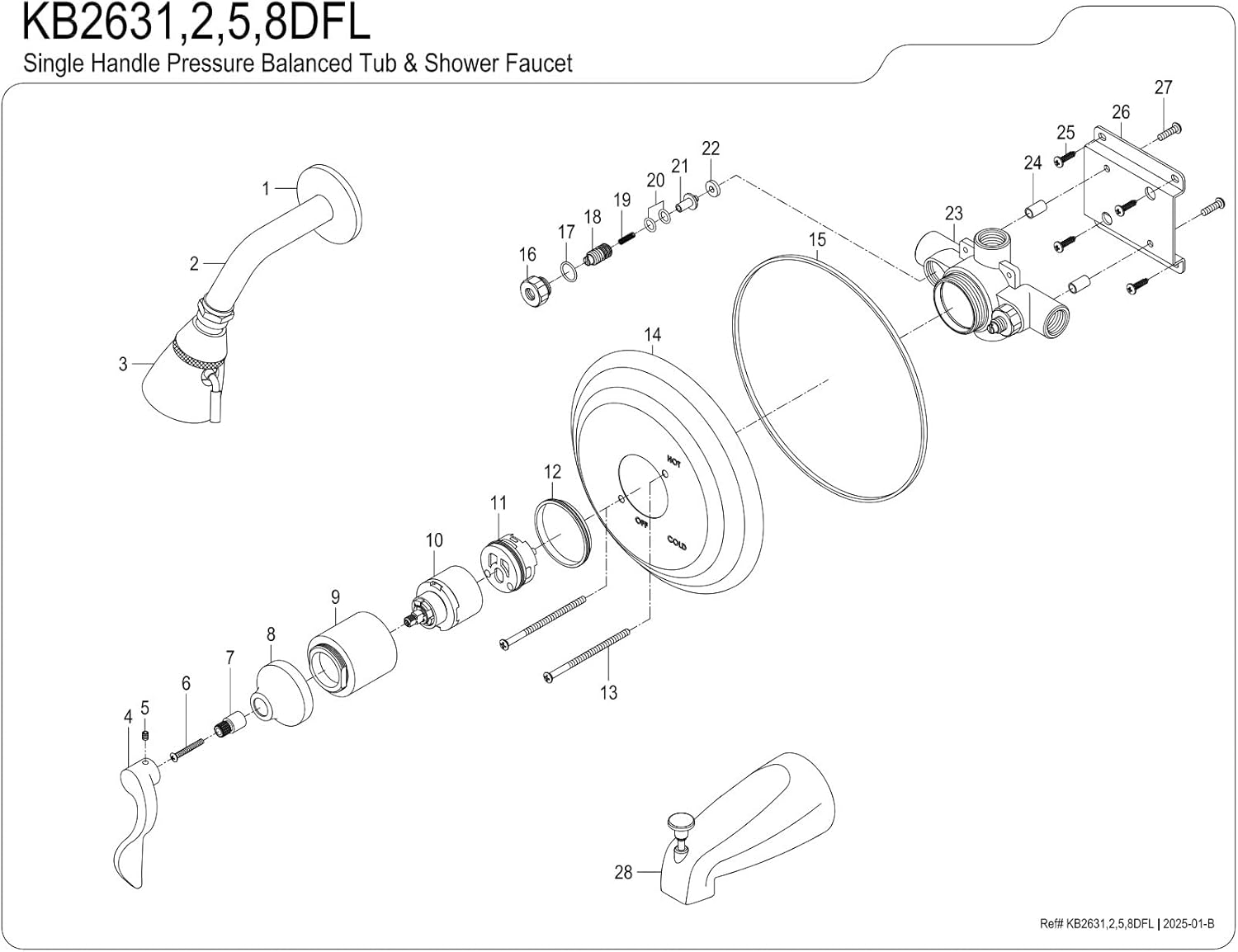 Kingston Brass KB2635DFL NuFrench Tub and Shower Faucet, Oil Rubbed Bronze