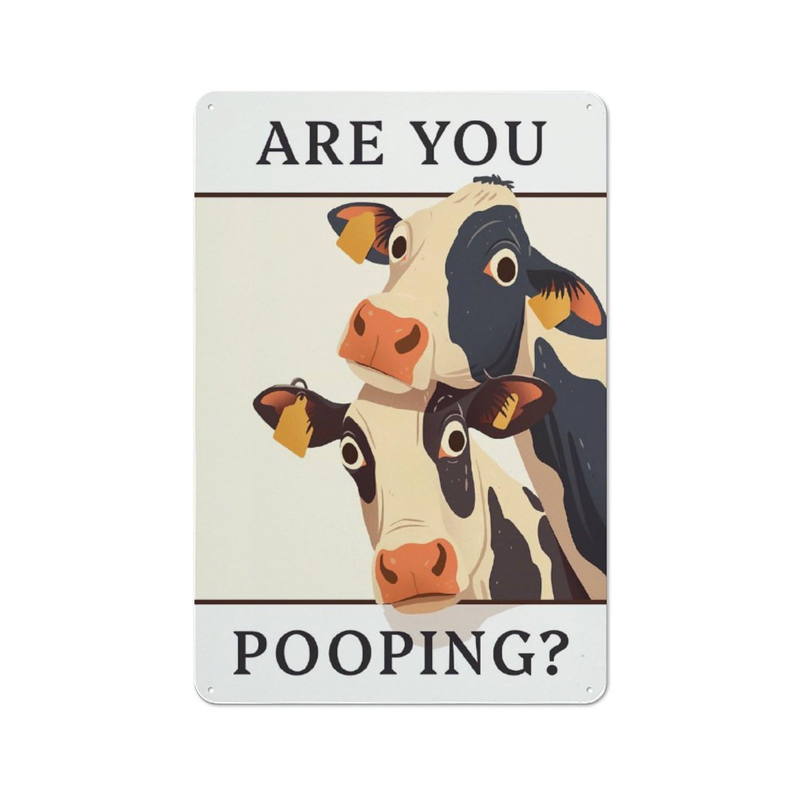 Tin Wall Sign with Funny Cows Asking Are You Pooping Design 30x20cm, Classic Kitchen Wall Decor for Restaurant, Kitchen, Counter Or Breakfast Nook
